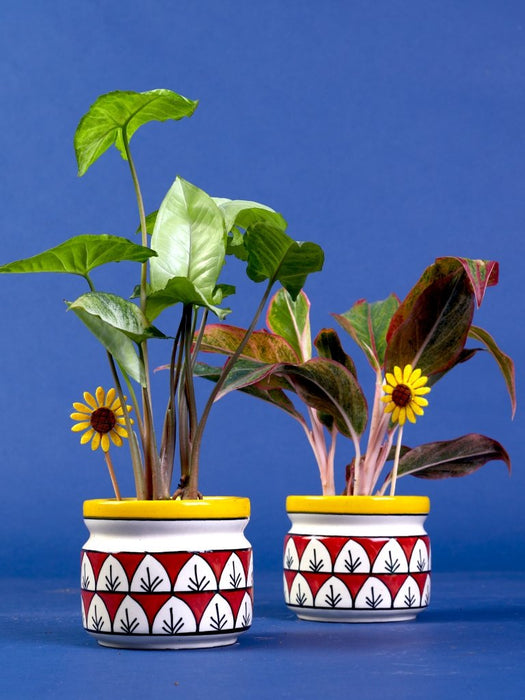 Aura -Rangoli Ceramic pot (Without plant)  - Set of 2