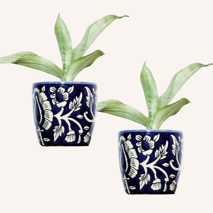 Ceramic Planters (4 inch) LazyGardener Royal Mughal (Set of 2 Pots)