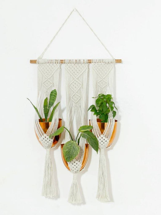 Tai Chi Macramé Plant Hanger with Metal Pots LazyGardener Gold