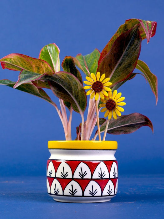 Aura -Rangoli Ceramic pot (Without plant)  - Set of 2