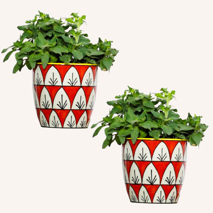 Ceramic Planters (4 inch) LazyGardener Red Lace (Set of 2 Pots) 