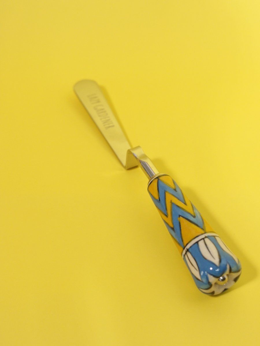 Stainless Steel Khurpi with Ceramic Handle Khurpi LazyGardener Blue & Yellow 